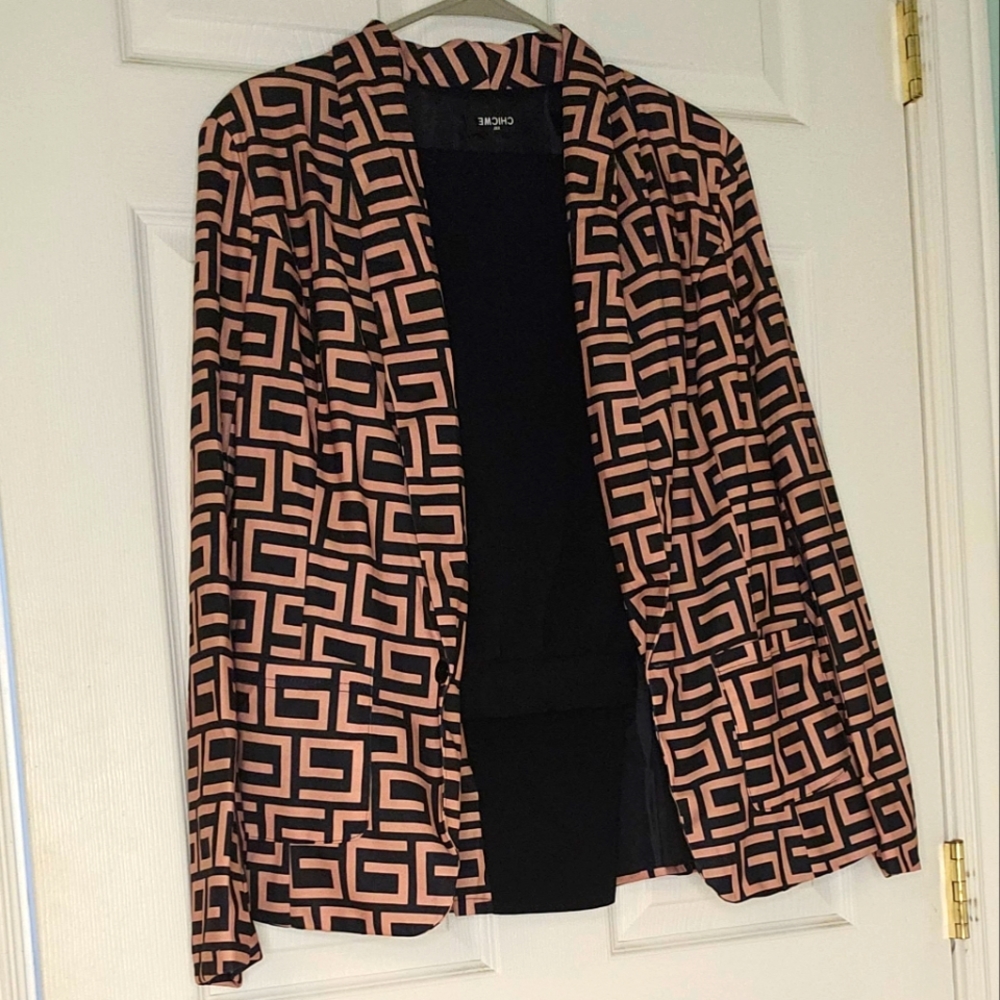 Chicme 14 2x Tan and Black Geometric Print Suit Set Top and Pant